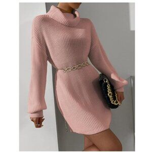 NWT Full Circle Trends Sweater Dress XL blush pink Long Sleeve Ribbed Cowl Neck